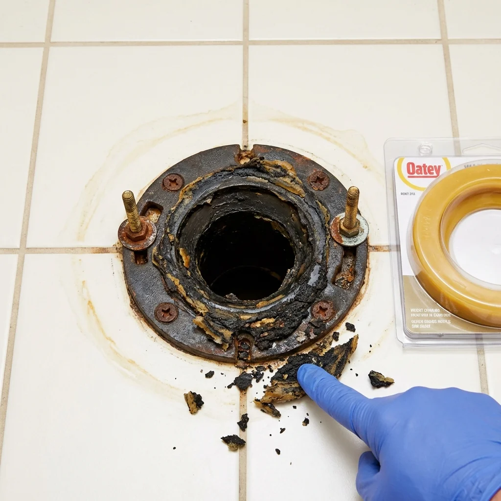 Failed wax ring showing water seepage at the base of a toilet in a Princeville, HI home